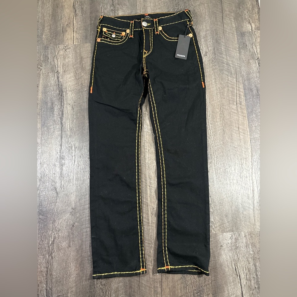 NEW | TRUE RELIGION Men's Ricky Black Rinse Relaxed Straight Super T Jeans - Picture 2 of 7